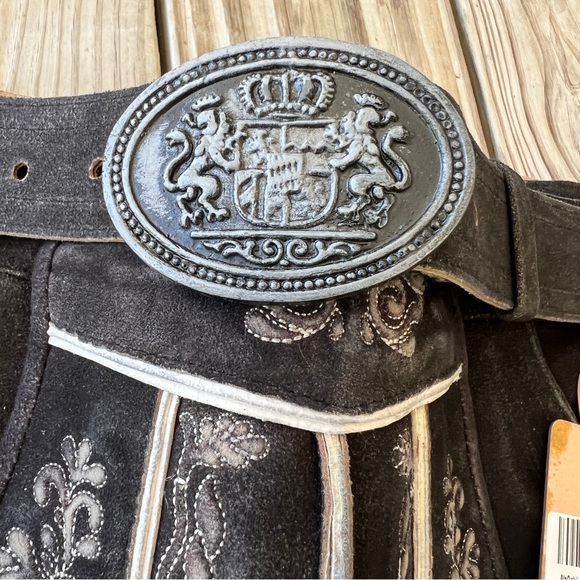 Lederhosen AlpsOak dark brown embroidered size 54 men's leather Germany 38 NWT - Picture 3 of 10